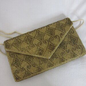 ADG Fashion Imports Gold Beaded Clutch Hand Bag Purse Rope Strap Vintage